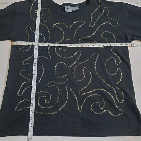 LIZ WEAR 90s Artsy Shirt Size L Gold Scribble Liz Claiborne Art To Wear Womens - Picture 7 of 10